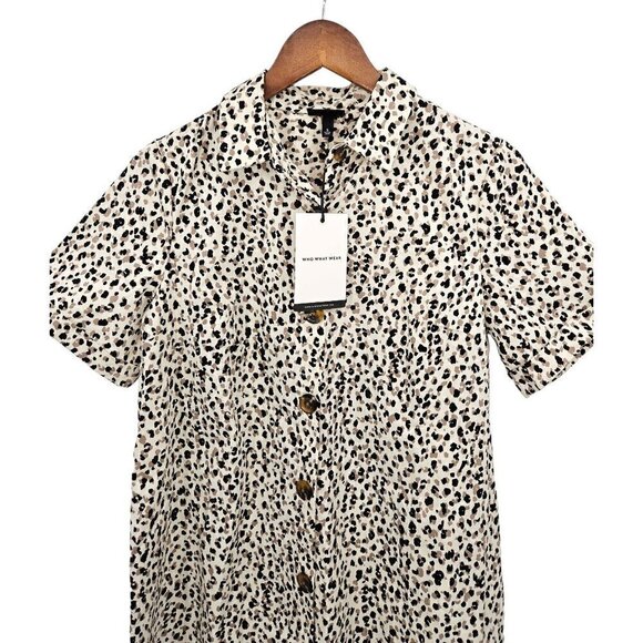 Who What Wear Shirt Dress Sz Small Button Down Cheetah Animal Print Pockets NEW - Picture 7 of 13